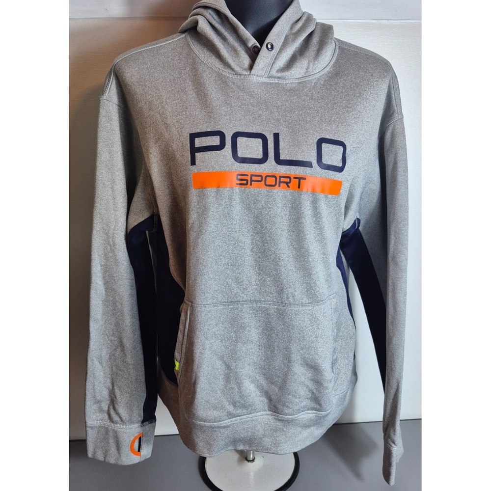 Polo Sport Ralph Lauren Womens Hoodie L Large Gray Orange Navy Thumbholes